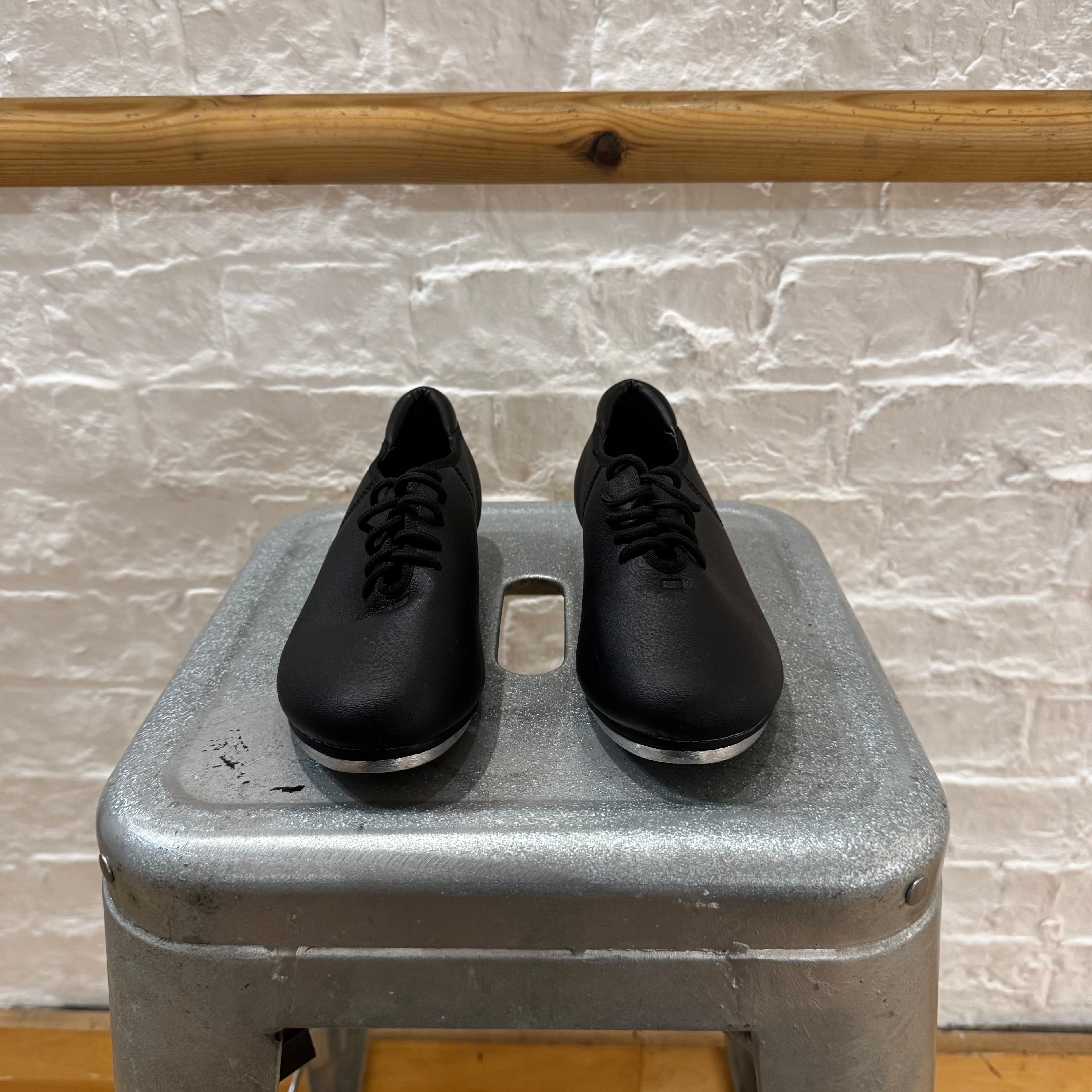 PRE-LOVED s.lemon Black PU Faux Leather Oxford Tap Shoes Full Sole - EU 33/ UK 1