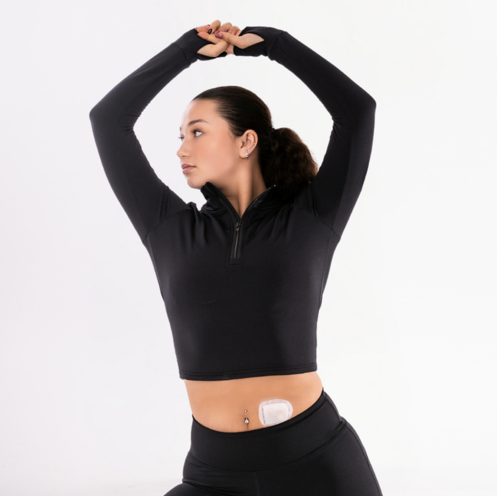 Long Sleeve 3/4 Zip Crop Top