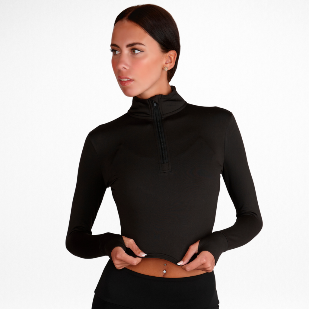 Long Sleeve 3/4 Zip Crop Top